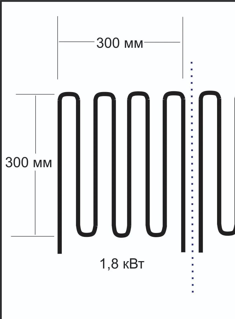 Развёртка W-образного ТЭН 300×300 мм, 1,8 кВт